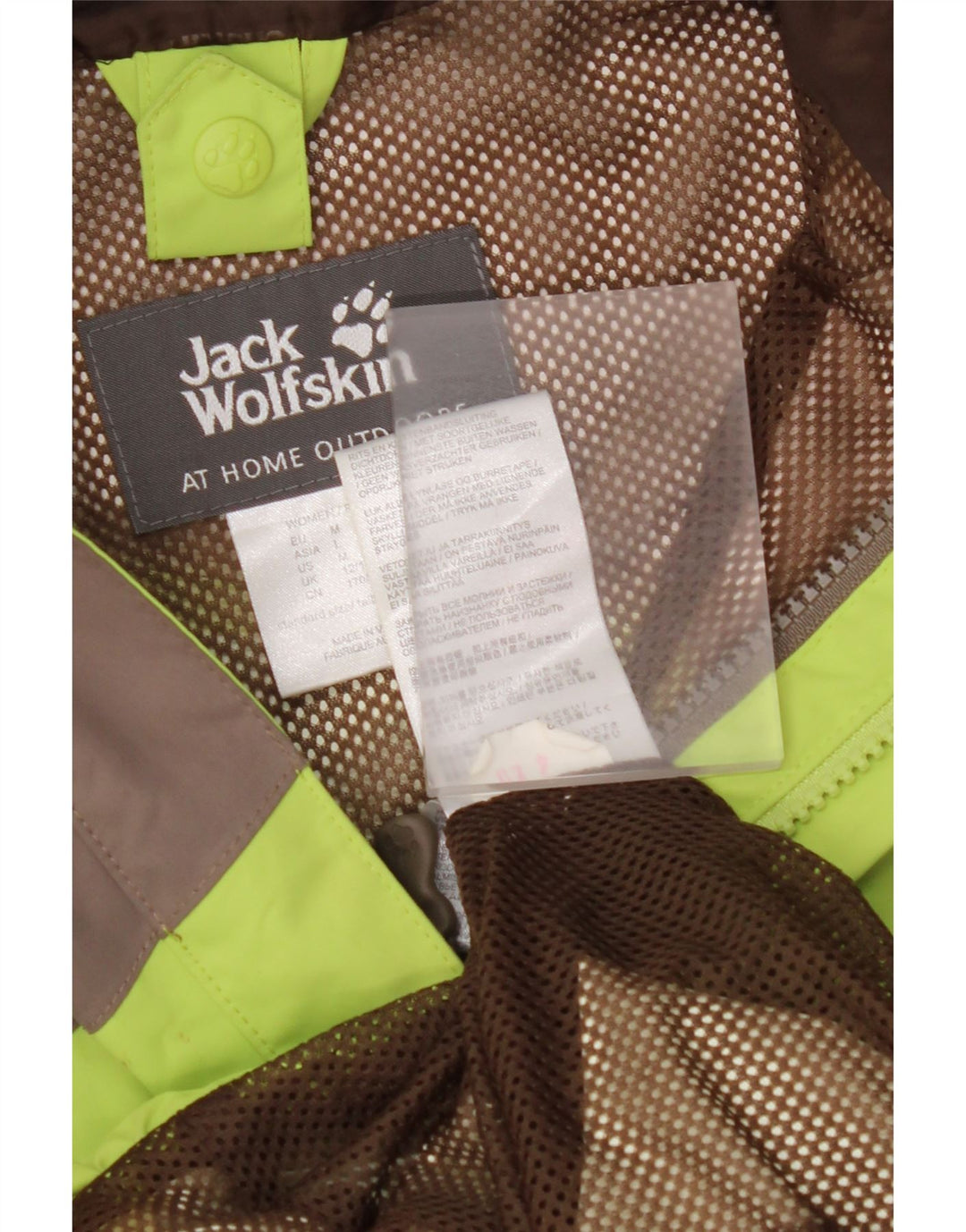 JACK WOLFSKIN Jachetă de ploaie cu glugă pentru femei Marea Britanie 12/14, verde mediu, color block