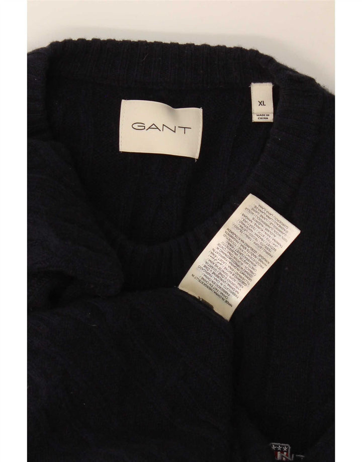 Pulover Gant pentru bărbați cu decolteu rotund, XL, lână de miel bleumarin