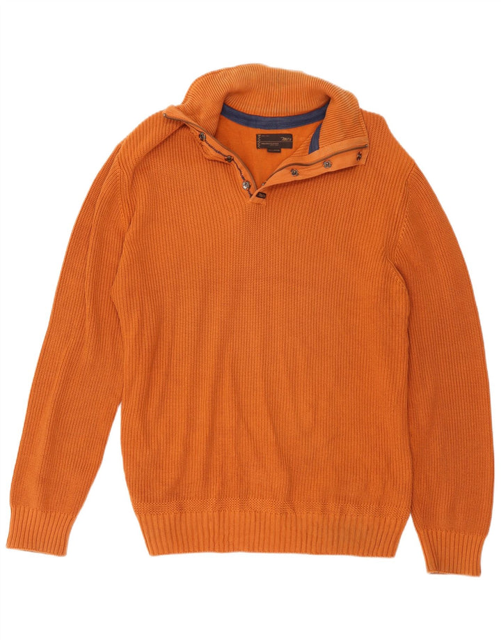 Pulover Marlboro Classics pentru bărbați, cu fermoar și gât, bumbac portocaliu 2XL
