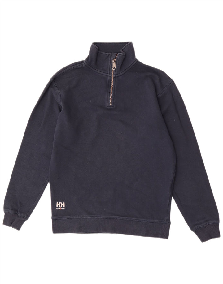 Hanorac Helly Hansen pentru bărbați, cu fermoar și gât, pulover mediu din bumbac bleumarin