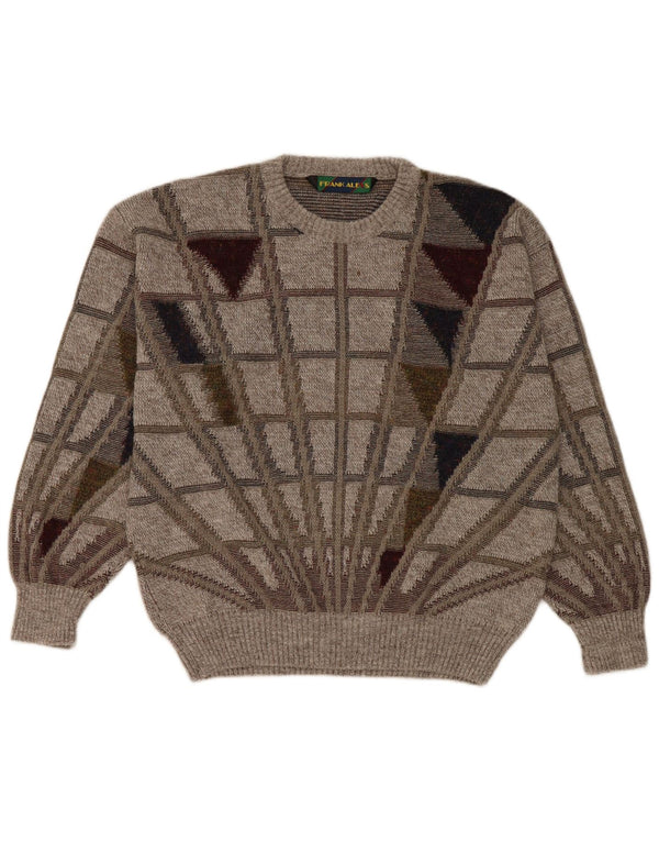 Pulover pentru bărbați Frank Alexs cu gât roșu IT 50 Medium Gri Geometric Lână