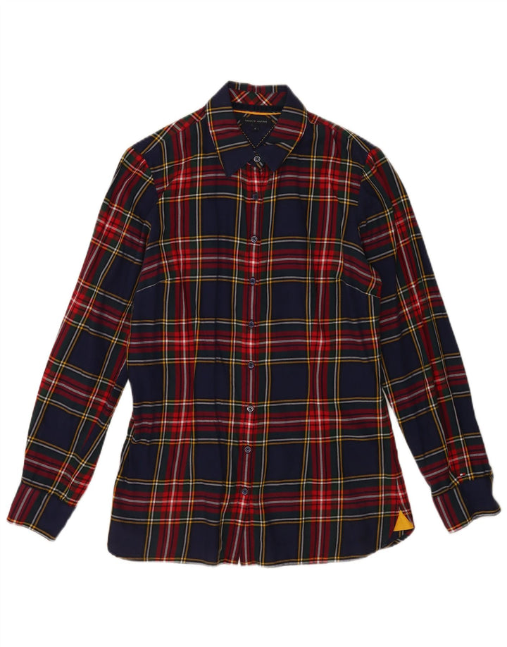 Cămașă de flanel pentru femei Tommy Hilfiger US 8 mediu din bumbac cu carouri bleumarin