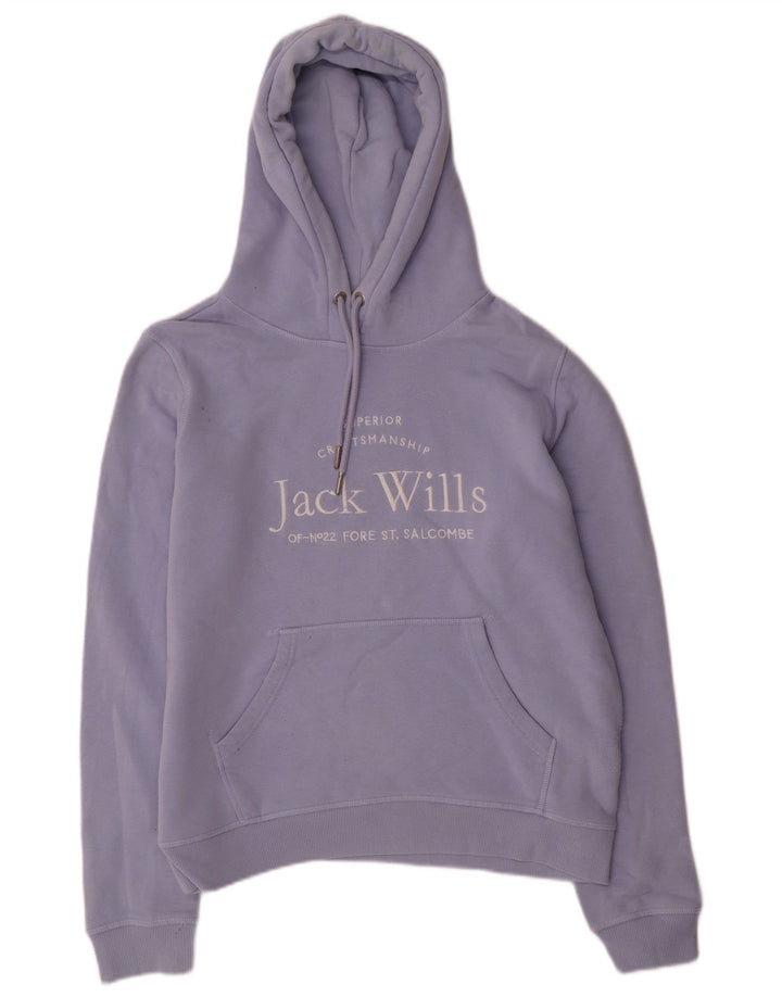 JACK WILLS Pulover cu glugă cu grafic pentru femei UK 12 Bumbac violet mediu