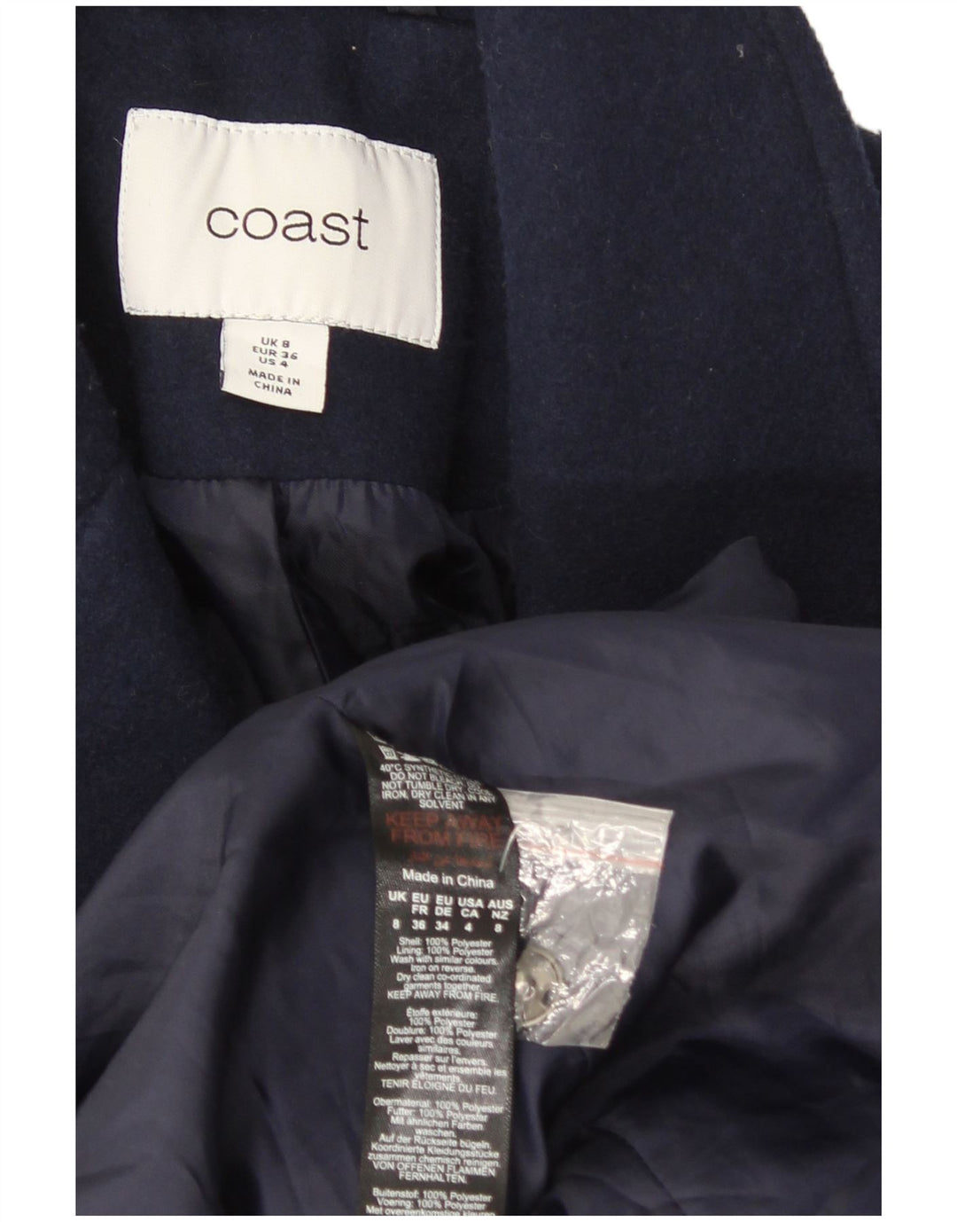 Coasta pardesiu pentru femei UK 8 mic poliester bleumarin