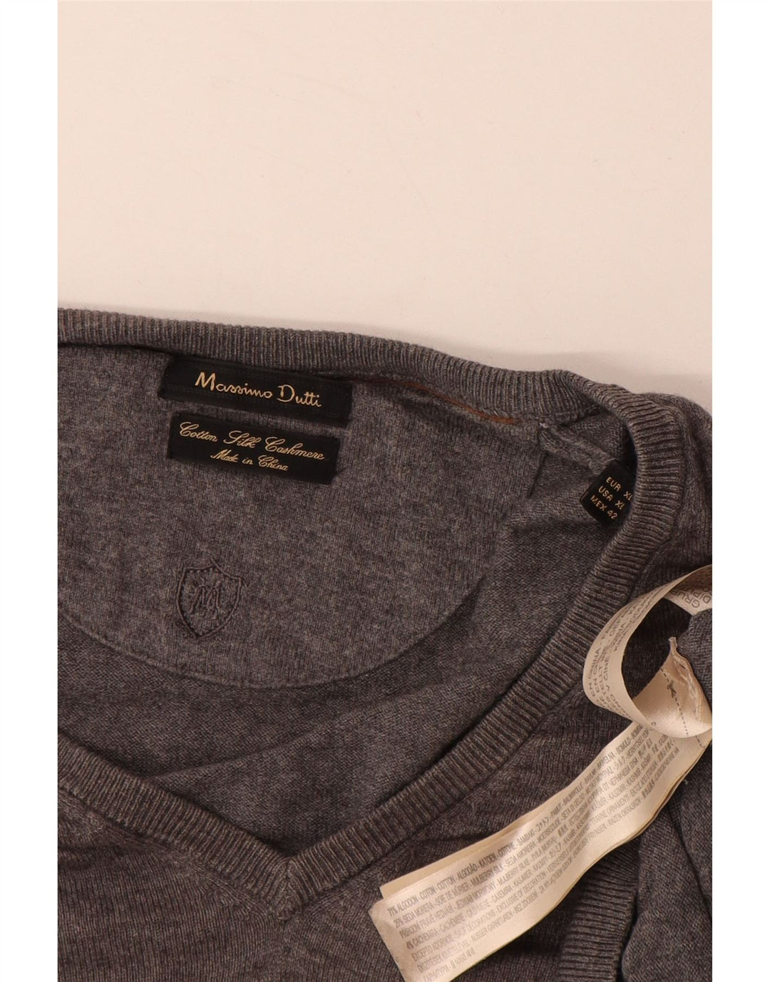 MASSIMO DUTTI Pulover cu decolteu în V pentru bărbați XL bumbac gri