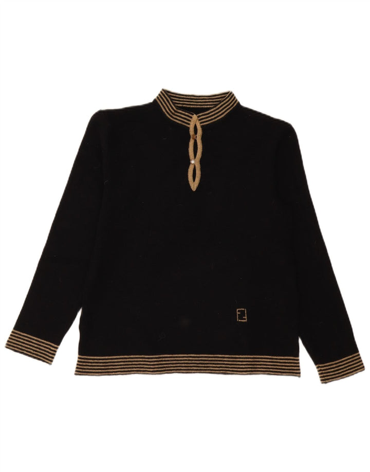 Pulover vintage cu gât țestoasă pentru femei UK 12 Medium Black Dunge