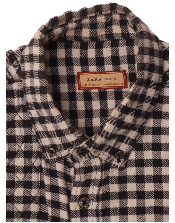 Cămașă de flanel pentru bărbați Zara Mediu Negru Gingham