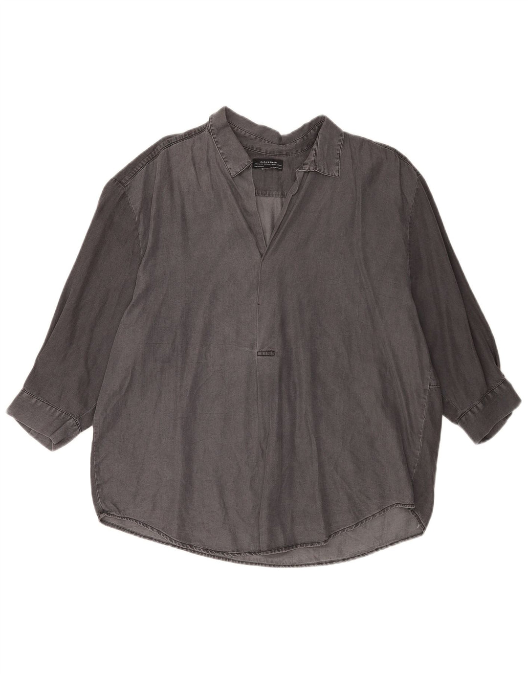 Cămașă supradimensionată pentru femei Zara, cu mâneci 3/4, UK 18 XL, gri Lyocell