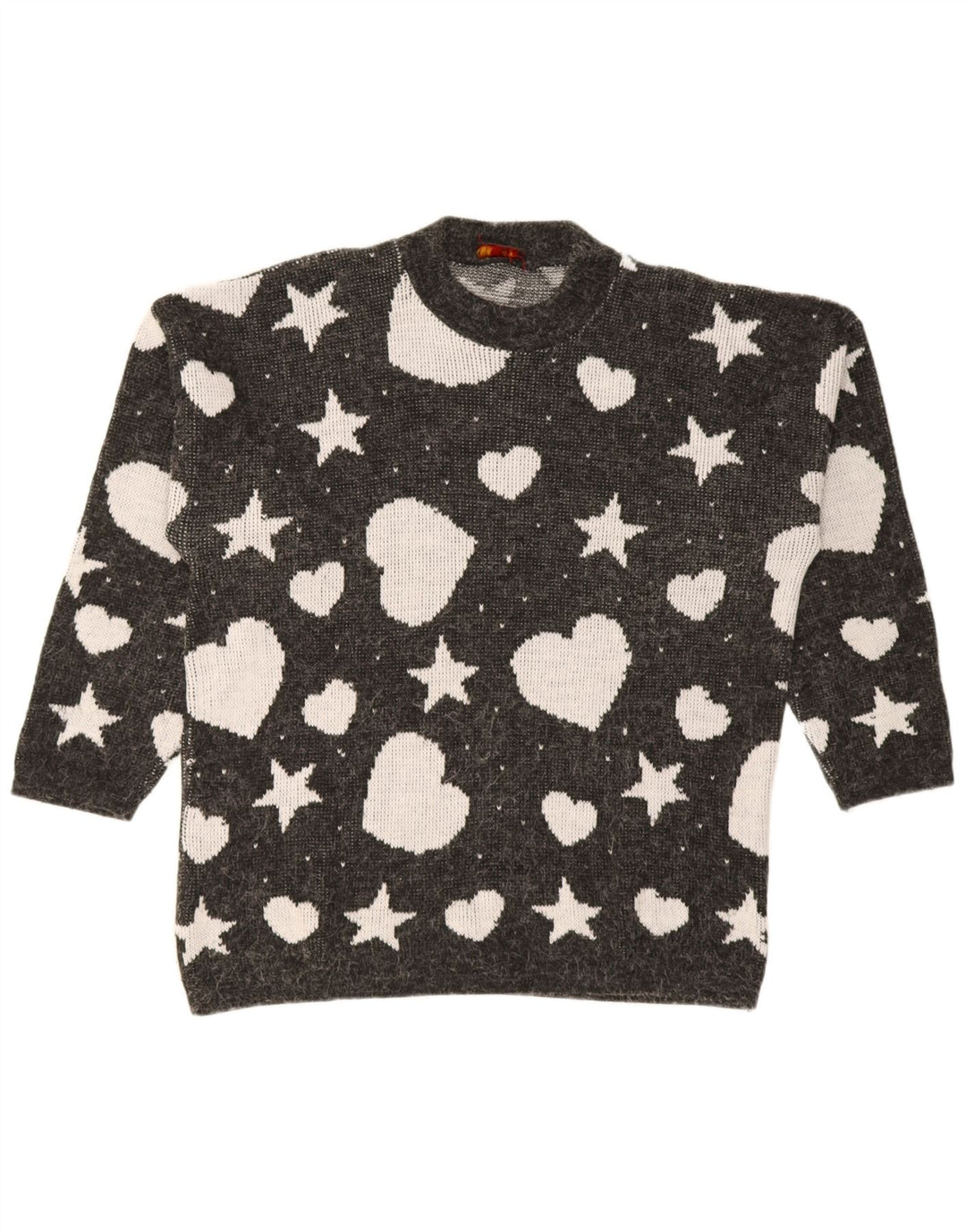 Pulover vintage pentru femei cu model abstract, cu gâtul turn, pulover UK 14 mare negru