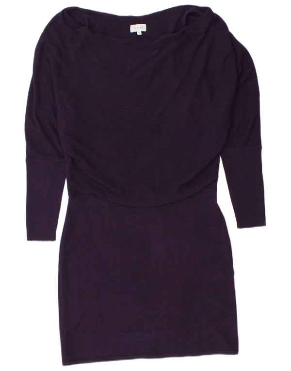 JIGSAW Rochie Jumper pentru femei cu mâneci 3/4 UK 14 Lână violet mediu