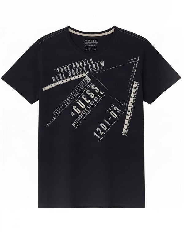 Tricou grafic pentru bărbați Guess Slim Fit Top UK 36 mic Bumbac bleumarin