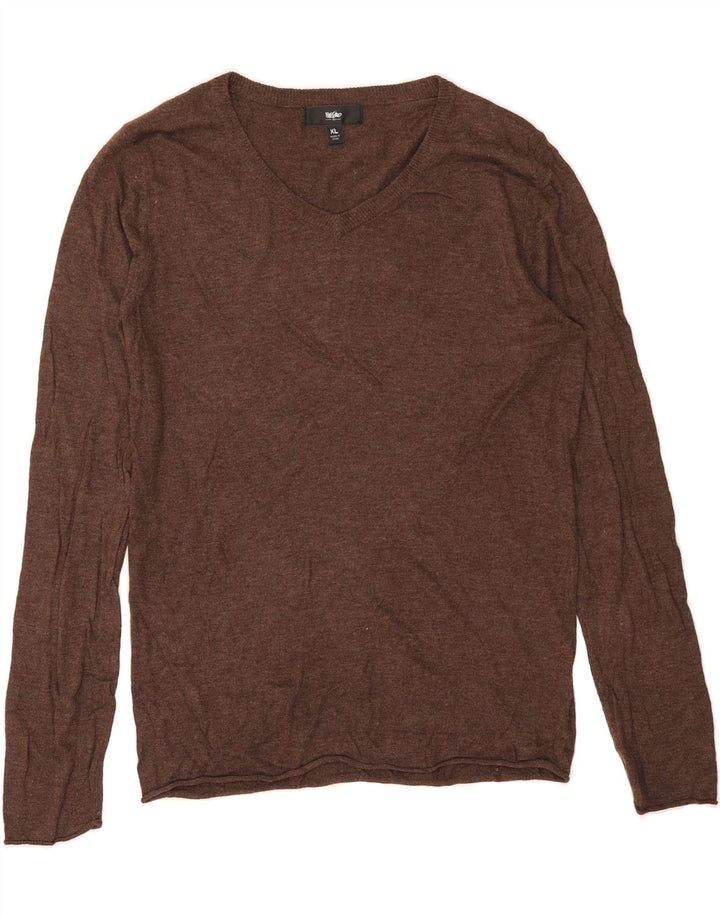MOSSIMO Mens Slim Fit V-Neck Jumper Sweater XL Brown Nylon Vintage Mossimo and Second-Hand Mossimo from Messina Hembry 