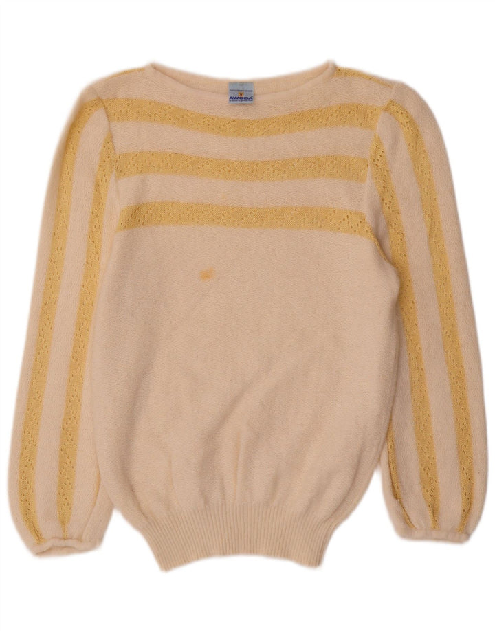Pulover AWOBA pentru femei cu decolteu cu barca UK 12 Medium în dungi alb-cadru
