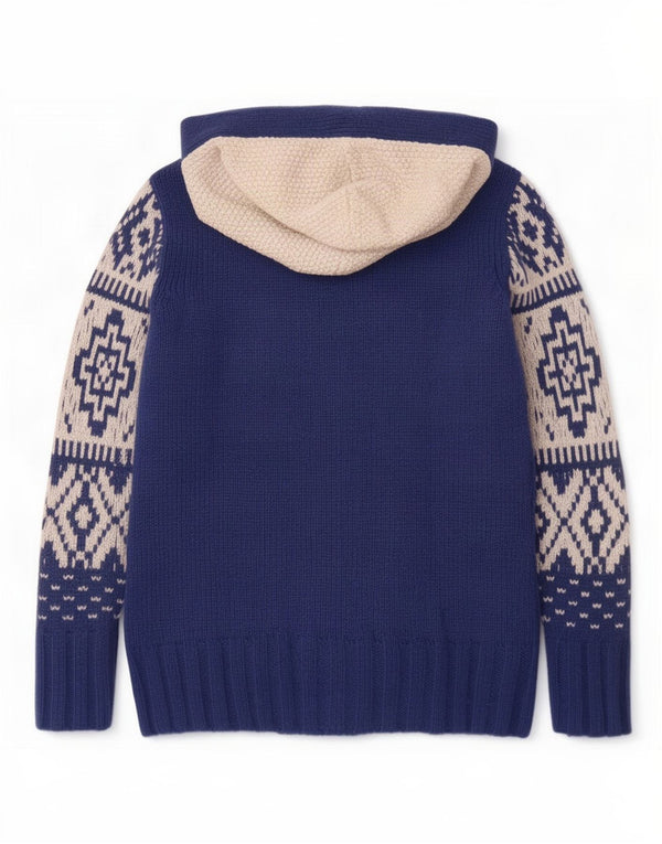 Pulover cardigan cu glugă pentru femei Think Pink UK 14 Medium Bleumarin Fair Isle