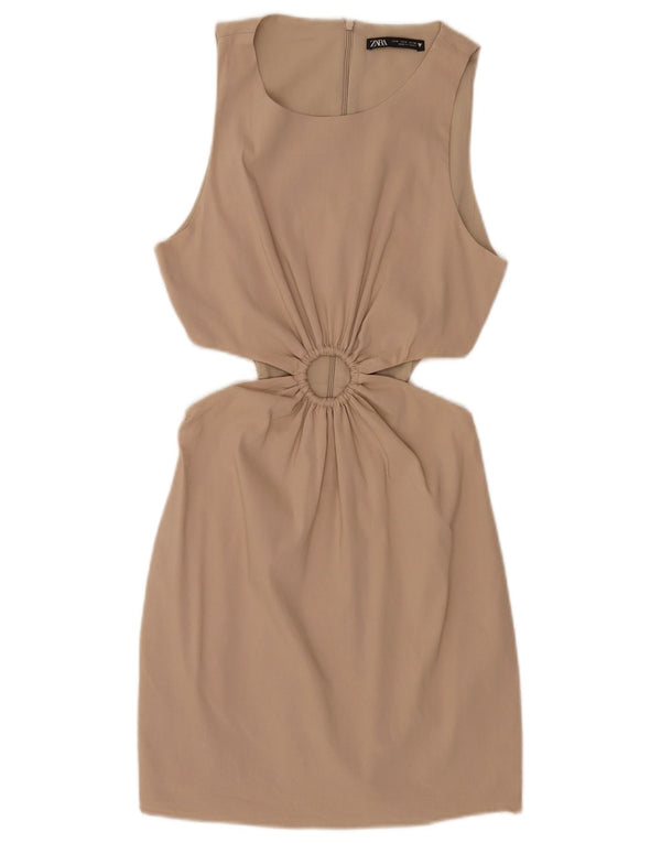 Rochie bodycon fără mâneci pentru femei Zara UK 8 mic, bej, bumbac
