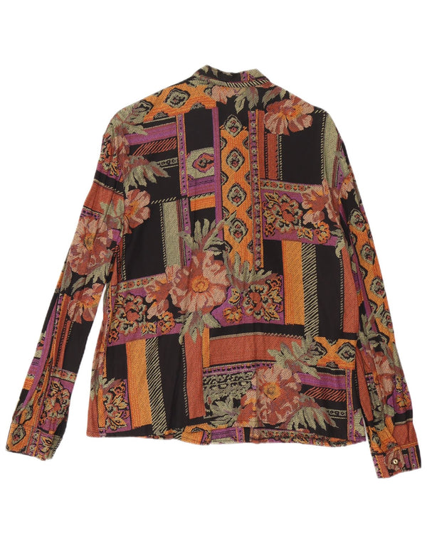 Bluză vintage pentru femei cu cămașă cu cravată în față UK 16 mare, multicoloră, florală