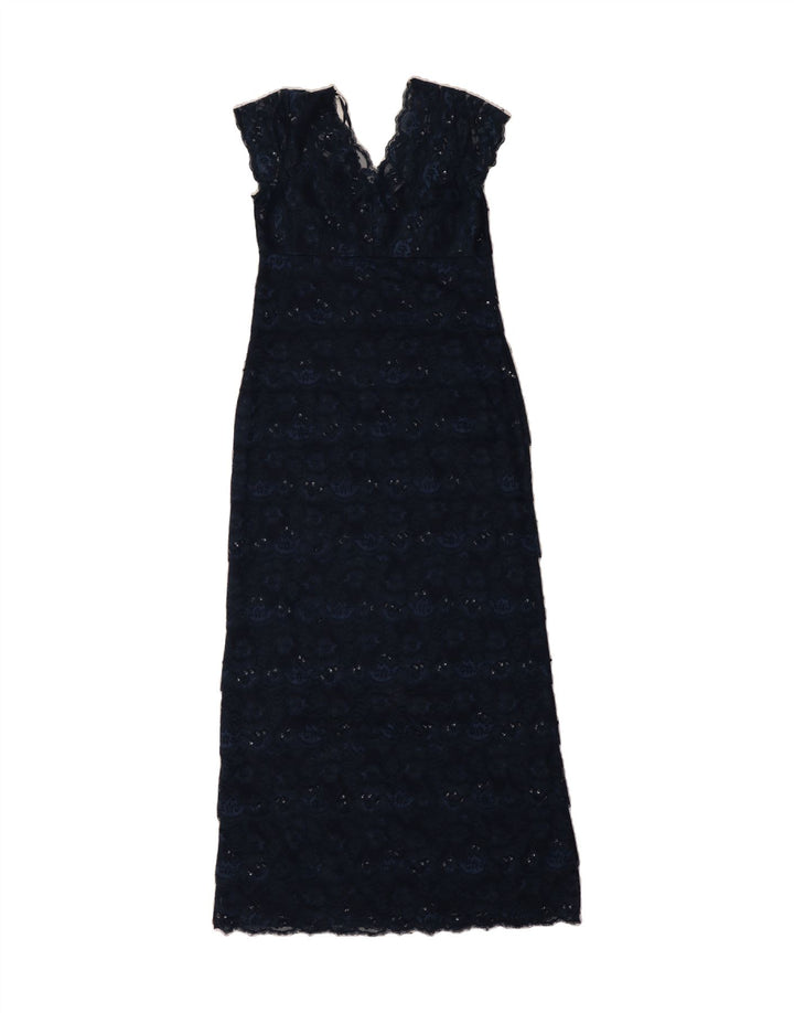 DEBUT Womens Maxi Dress UK 14 Medium Navy Blue Nylon Vintage Debut and Second-Hand Debut from Messina Hembry 