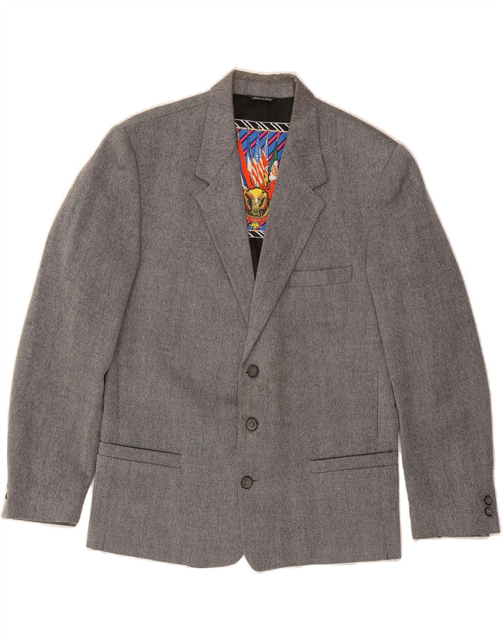 VERSACE Mens 3 Button Blazer Jacket IT 50 Large Grey Chevron Vintage Versace and Second-Hand Versace from Messina Hembry 