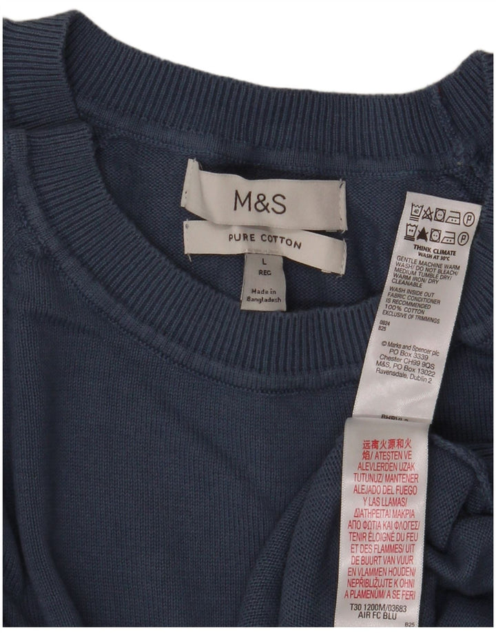 Pulover pentru bărbați Marks & Spencer, cu gât de barcă, mare, albastru, bumbac