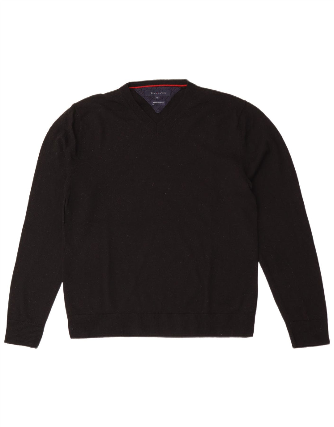 Pulover pentru bărbați Tommy Hilfiger cu decolteu în V, XL, lână neagră