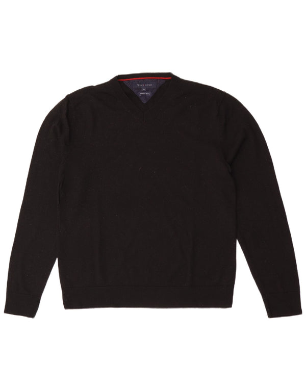 Pulover pentru bărbați Tommy Hilfiger cu decolteu în V, XL, lână neagră