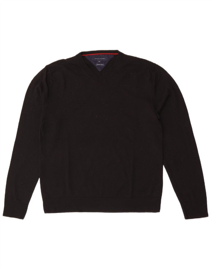 Pulover pentru bărbați Tommy Hilfiger cu decolteu în V, XL, lână neagră