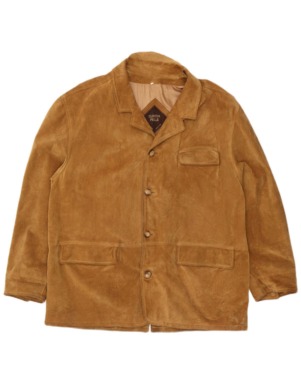 Jachetă vintage pentru bărbați din piele intoarsa cu 4 nasturi IT 56 3XL Bej