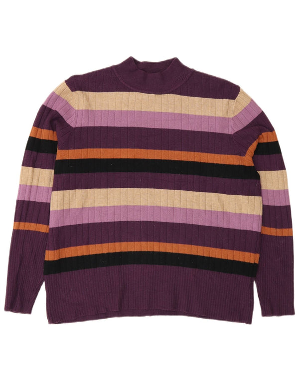 Pulover cu gât țestoasă pentru femei Marks & Spencer, UK 18 XL, cu dungi violet