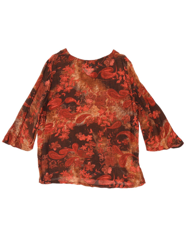 Top cu tunică vintage pentru femei cu mâneci 3/4 UK 14 Medium Brown Paisley
