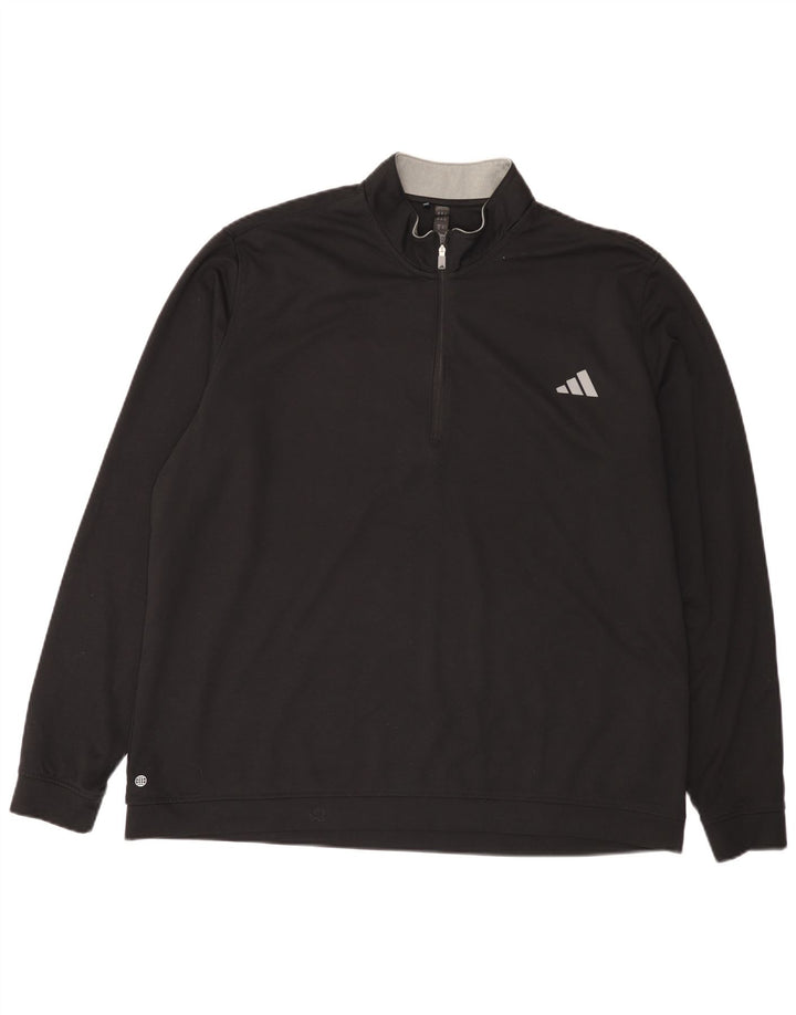 Pulover pentru bărbați Adidas, cu fermoar, cu gât, 2XL, poliester negru