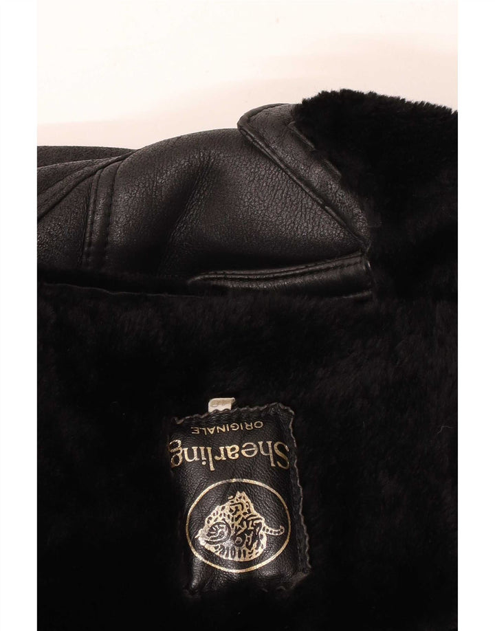 Jachetă din shearling vintage pentru femei, cu ajustare largă, EU 48 2XL, negru, clasică