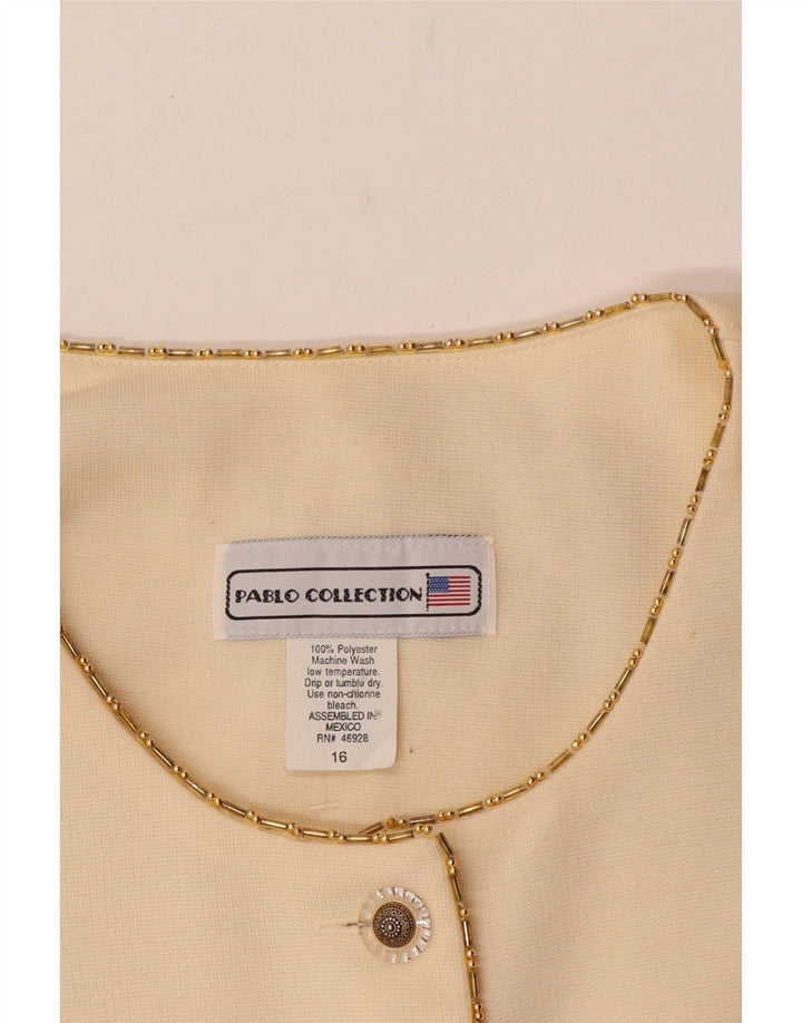 Jachetă vintage pentru femei, cu 5 nasturi, din poliester alb, mare, UK 16