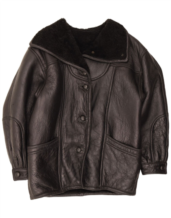 Jachetă vintage pentru femei din shearling UK 16 Large Black