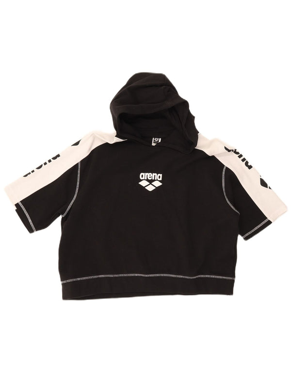 ARENA Pulover cu glugă cu grafic pentru femei UK 16, mare, negru, bloc de culoare