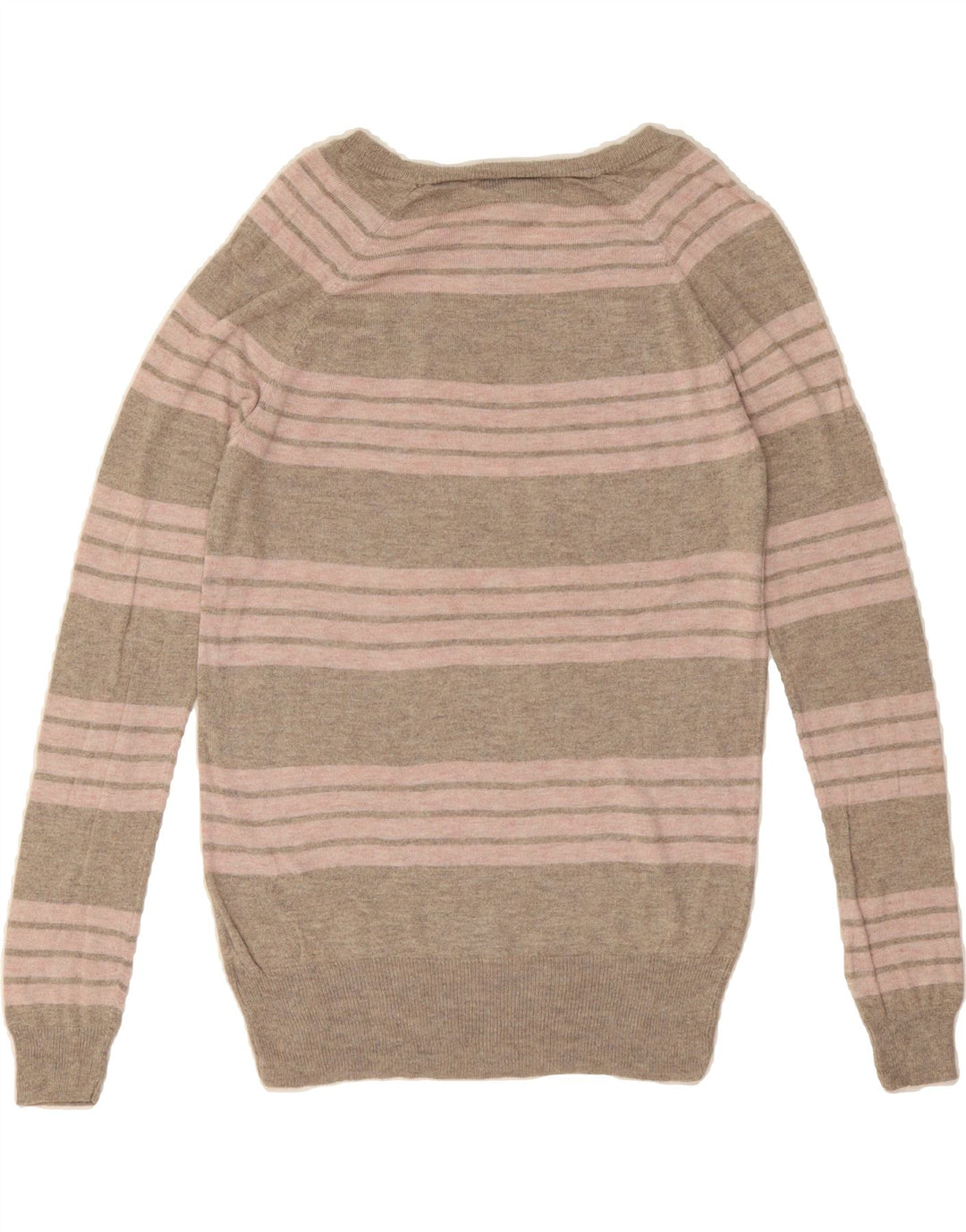 MOSSIMO Womens Boat Neck Jumper Sweater UK 14 Medium Grey Striped Nylon Vintage Mossimo and Second-Hand Mossimo from Messina Hembry 