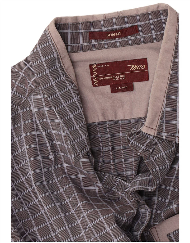 Cămașă Slim Fit Marlboro Classics pentru bărbați, cu carouri mari, gri