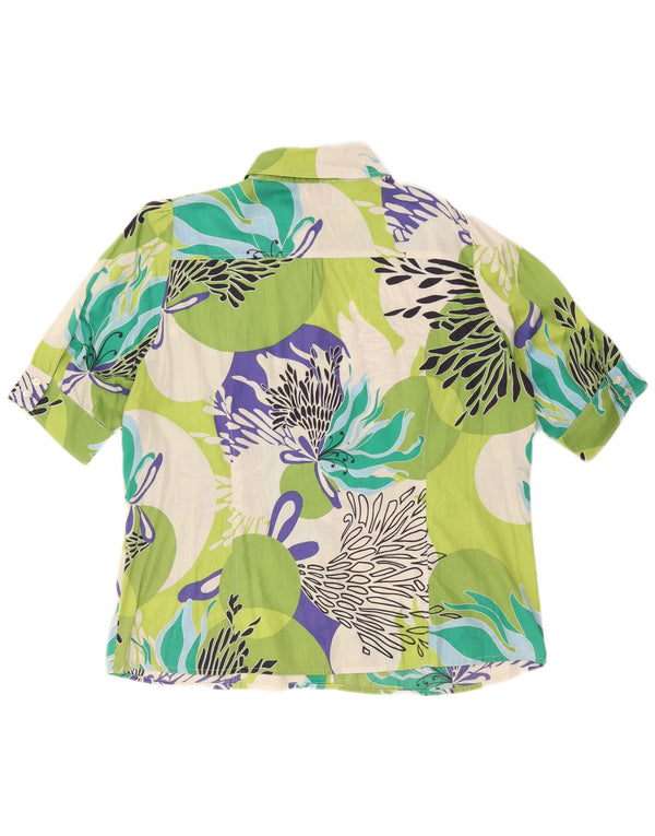 Cămașă vintage cu mânecă scurtă pentru femei UK 24 4XL verde bumbac floral
