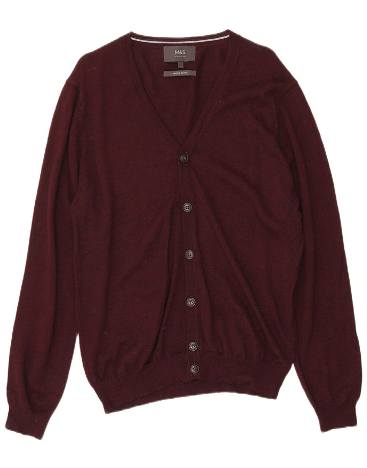 MARKS & SPENCER Pulover cardigan pentru femei UK 16 mare burgundy lână cu pete
