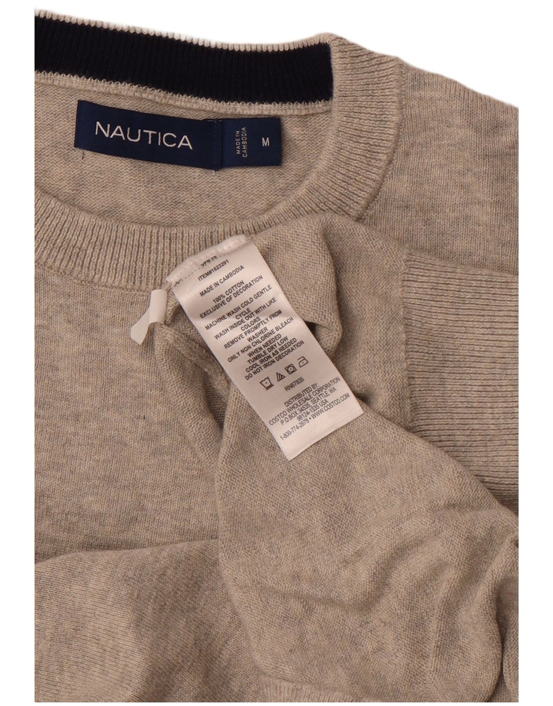 Pulover pentru bărbați NAUTICA cu gât roșu, bumbac gri mediu