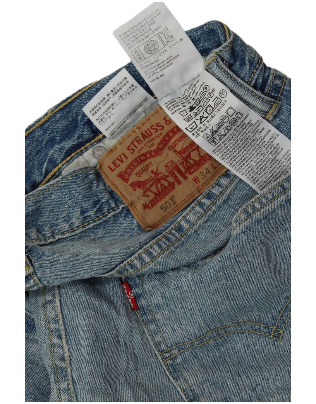 Blugi drepti pentru bărbați LEVI'S 501 W34 L30 Bumbac albastru