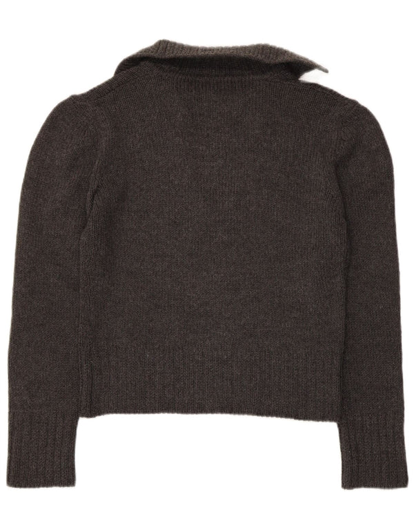 Max & Co. Pulover crop cu gât polo pentru femei UK 14 Lână virgină mare, gri
