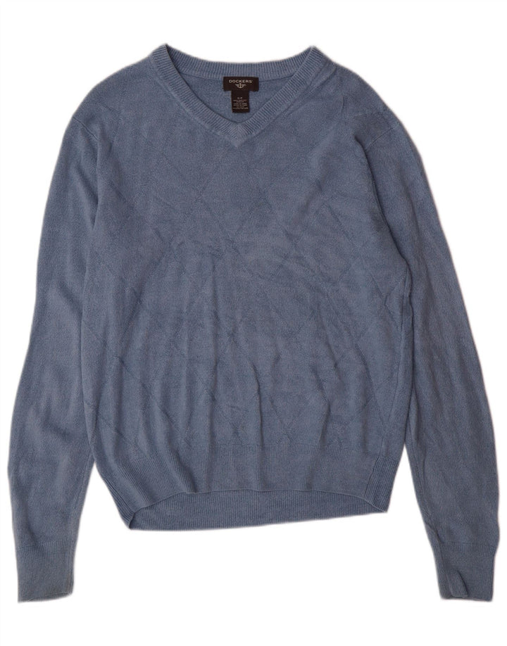 Pulover Dockers pentru bărbați, cu decolteu în V, mic albastru Argyle/Diamond Acrylic