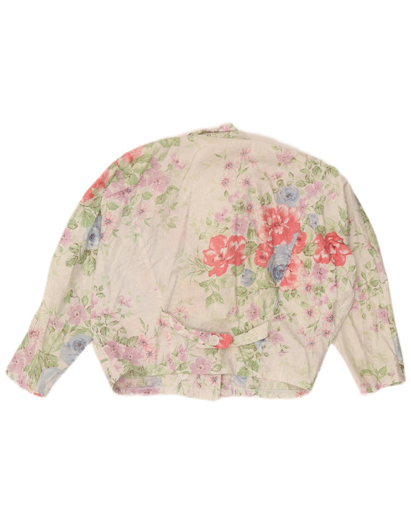 Jachetă pentru femei VINTAGE Crop cu mâneci 3/4 UK 14 Medium White Floral