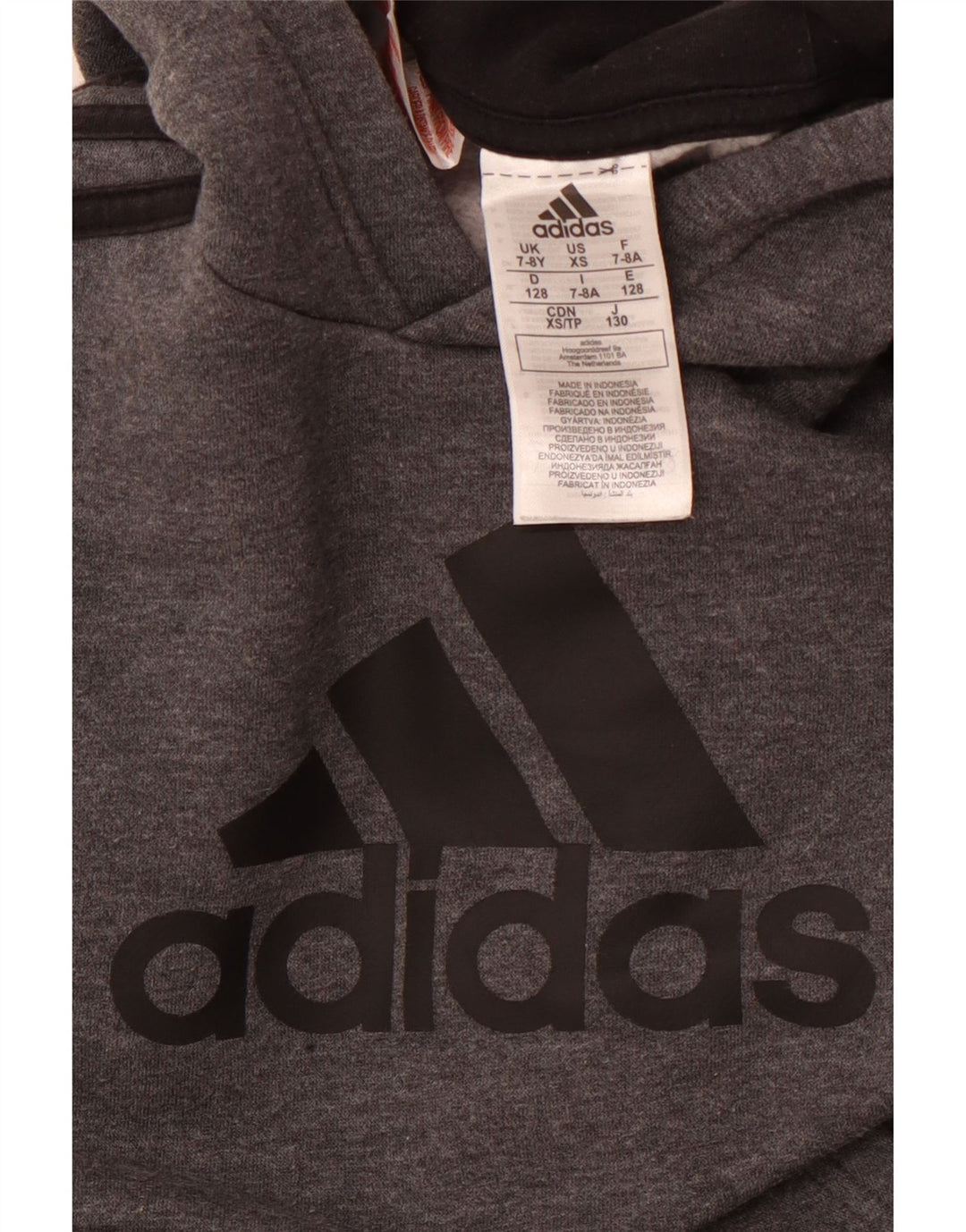Pulover ADIDAS pentru băieți, cu glugă, 7-8 ani, gri bumbac