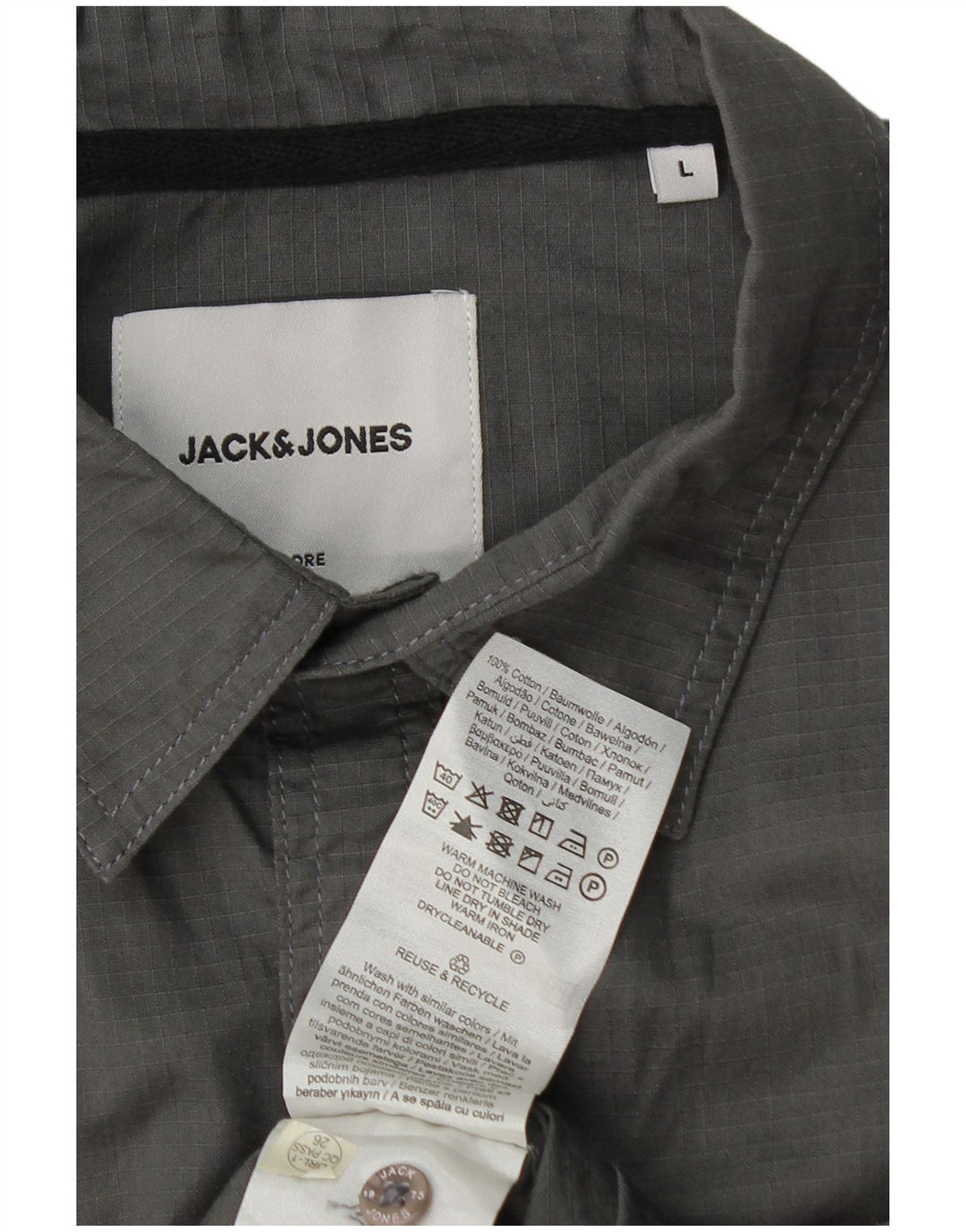 Cămașă Jack & Jones pentru bărbați cu mânecă scurtă, mare, gri, bumbac