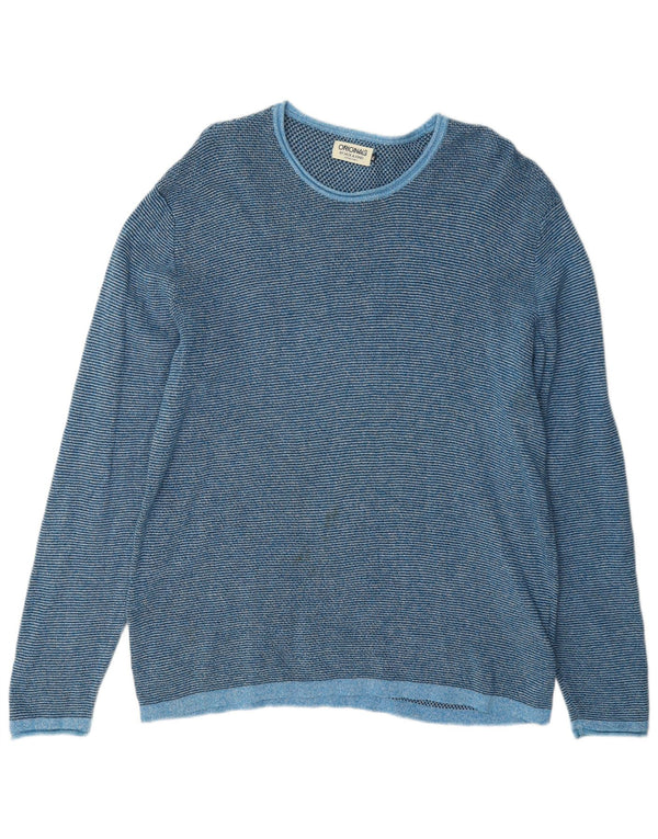 Pulover Jack & Jones pentru bărbați cu gât roșu, bumbac XL, albastru