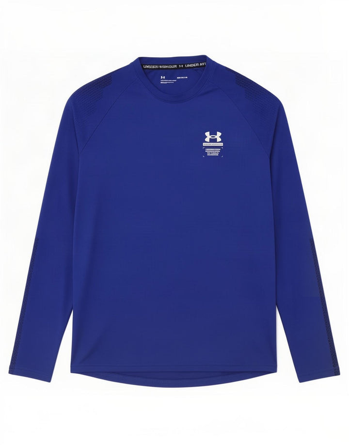 Top pentru bărbați Under Armour cu mânecă lungă, mediu albastru, poliester cu pete