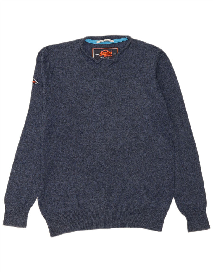 Pulover pentru bărbați Superdry cu gât crew, bumbac cu pete albastru bleumarin mediu