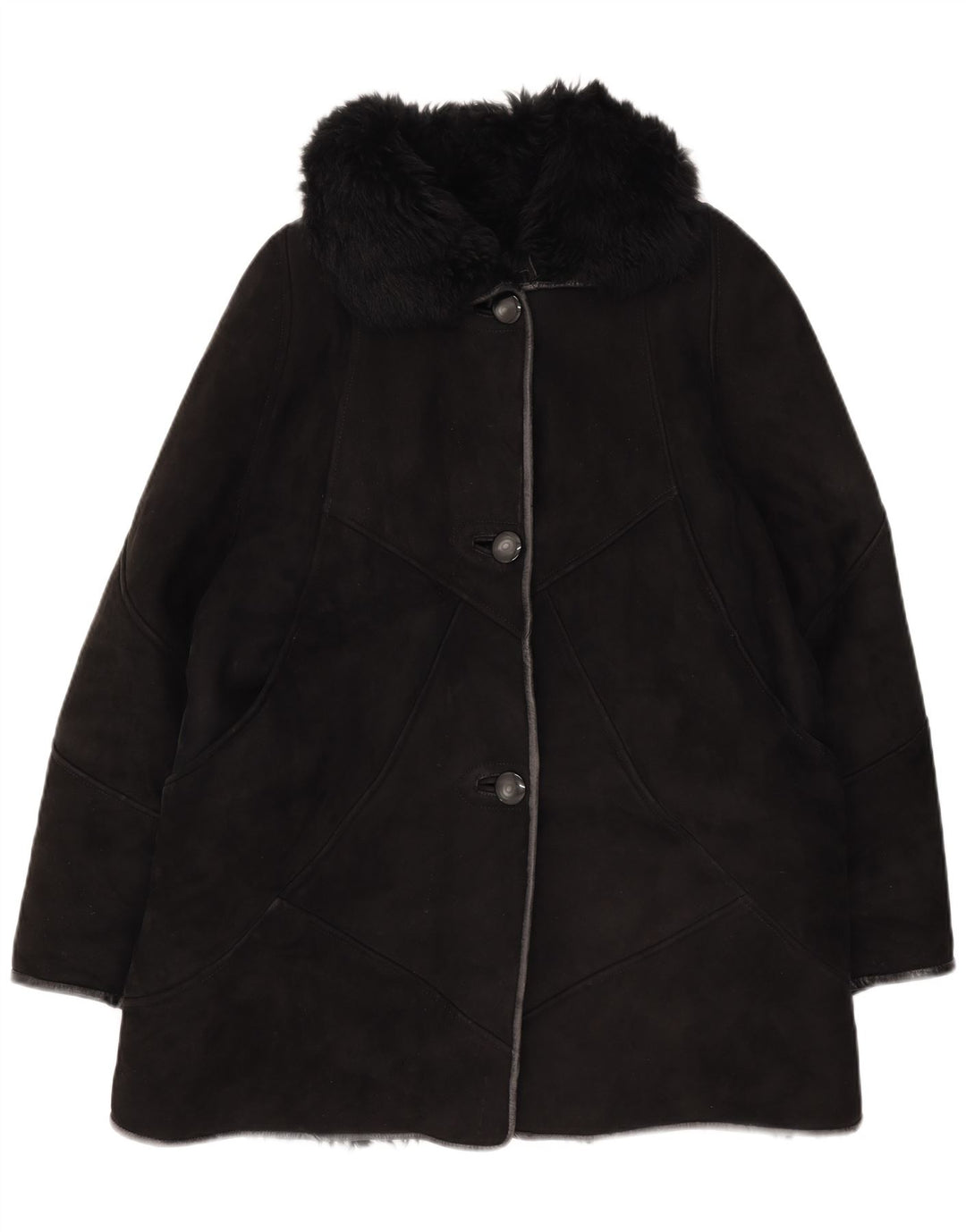 Palton vintage pentru femei din shearling UK 14 mediu negru
