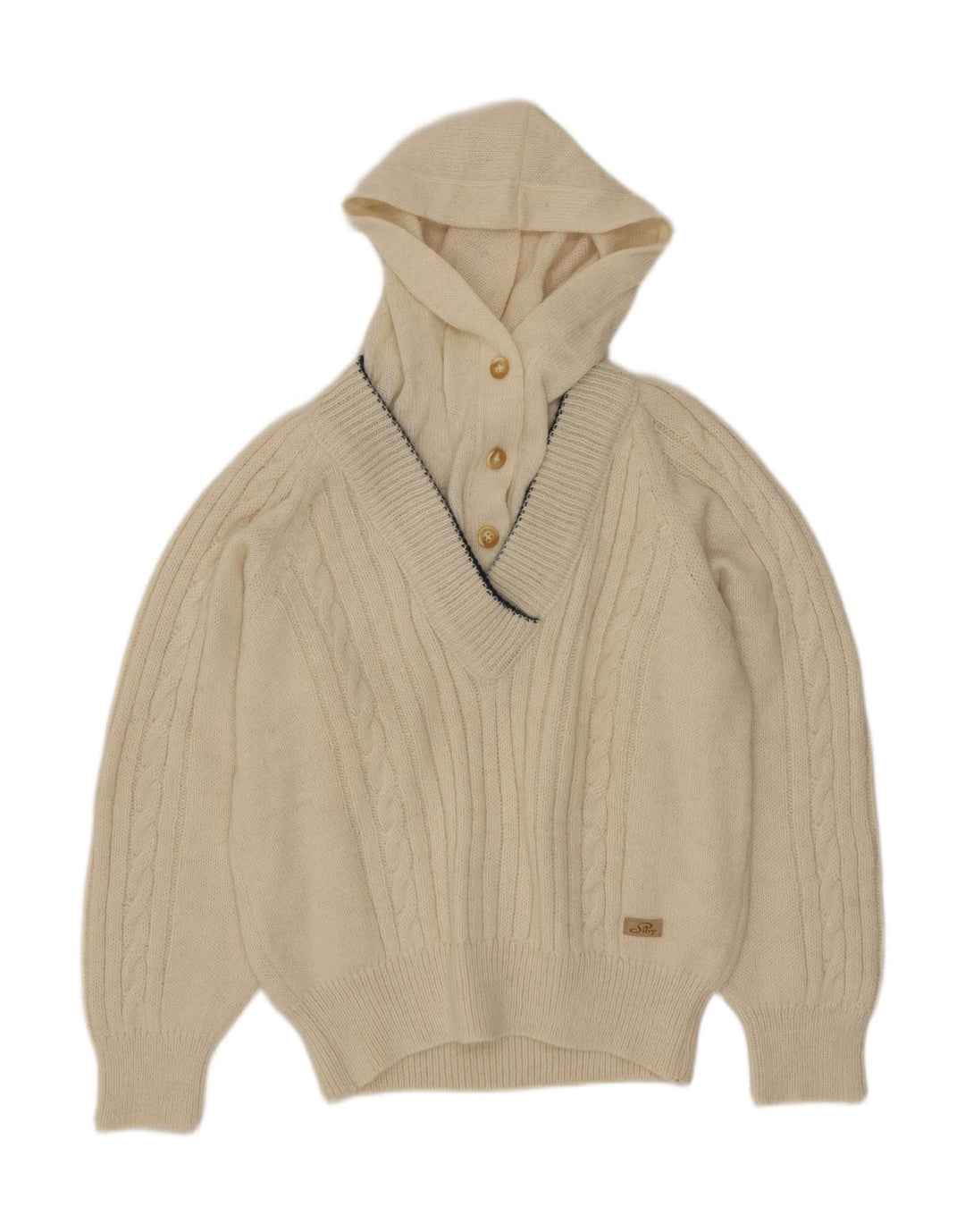 Pulover pentru femei Silvy, cu glugă, cu gât, cu nasturi, IT 46 Large White